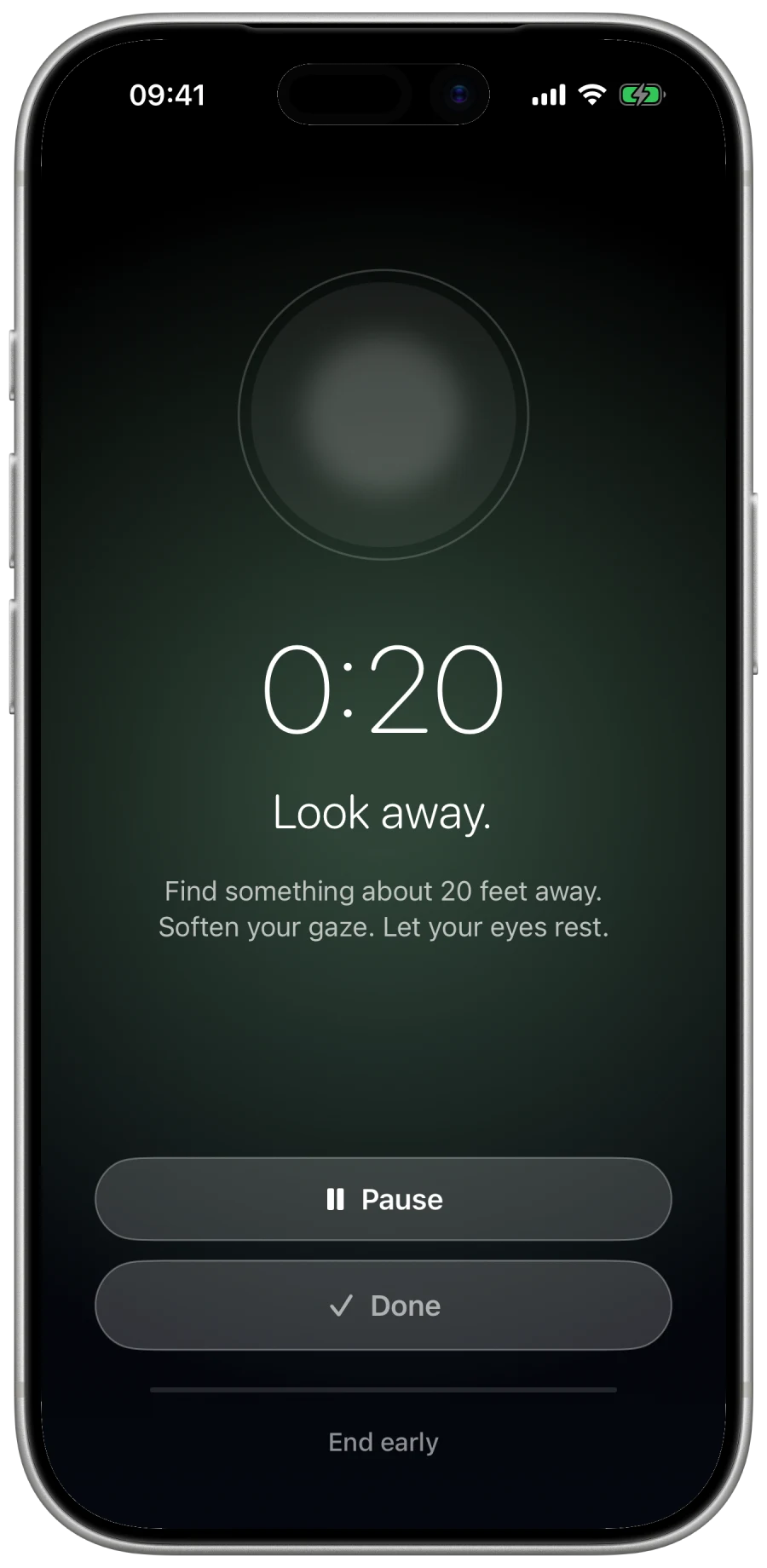 Blink 20-second eye-break countdown on iPhone